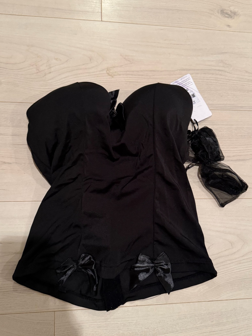 Coquette NWT Black Strapless Sweetheart Corset with Bow Accents